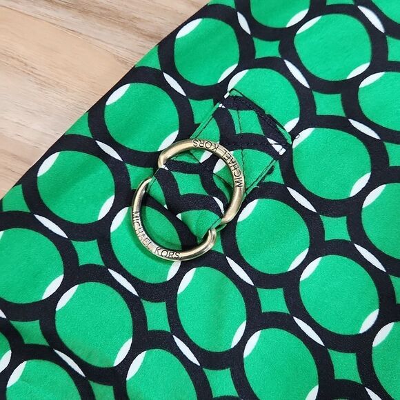 💜Michael Kors Green Circular Geo Print Adjustable Long Sleeve Blouse Small - Picture 5 of 12